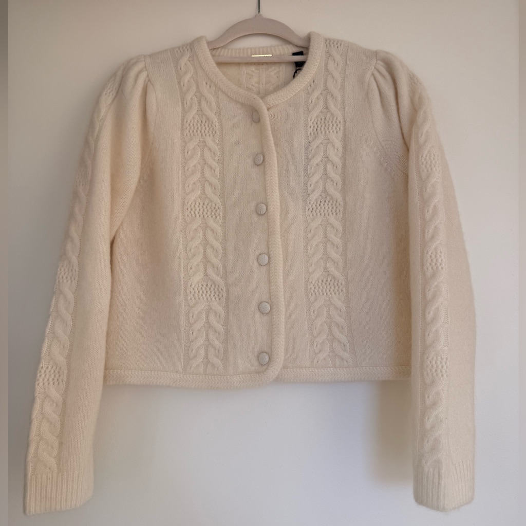 Magaschoni Cream Cable Knit Merino Wool Cardigan